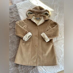 Vintage Novelti By Adorable Junior Faux Suede Coat with real Fox Fir Trim Size M